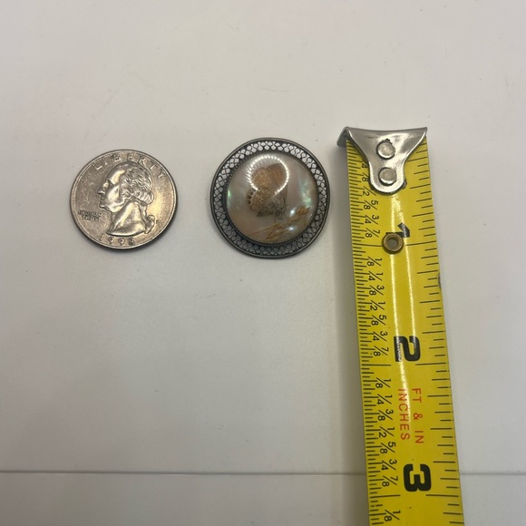 Victorian morpho butterfly wing silver tone filigree round brooch pin vintage - Picture 11 of 16